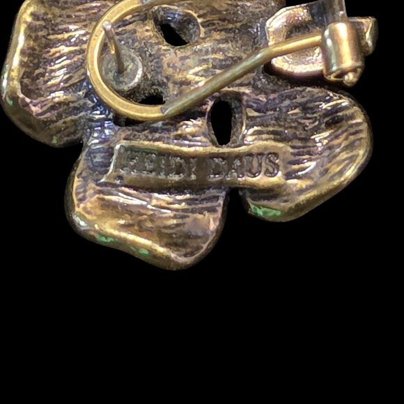 Heidi Daus Clover Clip-On Earrings W/ Crystal Accents Gold Tone Green & Clear Rh - Picture 3 of 6